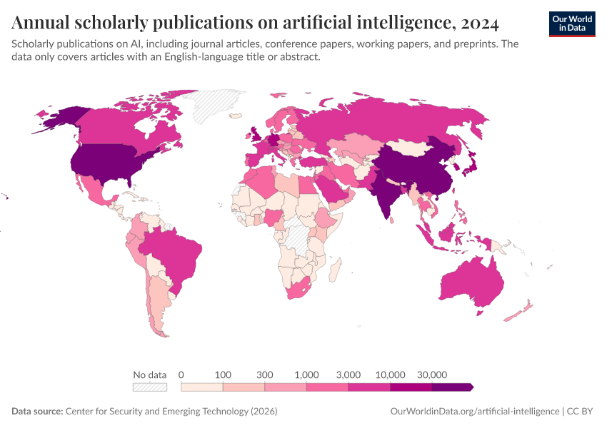 A thumbnail of the "Annual scholarly publications on artificial intelligence" chart