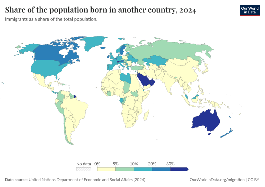 A thumbnail of the "Share of the population that were born in another country" chart