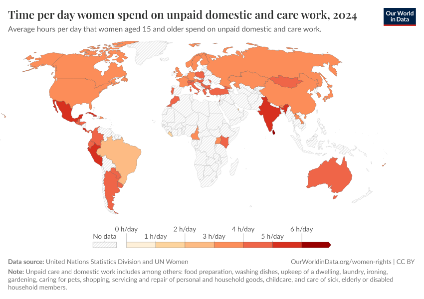A thumbnail of the "Share of day women spend on unpaid domestic and care work" chart